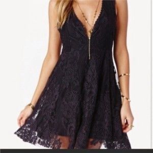 Free People black Lace Mini Dress with POCKETS! Size S